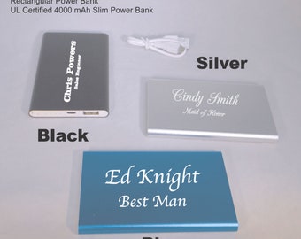 4000mAh Personalized Power Bank, Recharge Portable Device, Gift for: Bridal Party, Business Promotion, Christmas, Birthday, and Yourself!