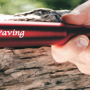 Safety Gift - LED Metal Flashlight with Personalized Engraving and Self-Defense Features - Red Military Flashlight for Camping & Dog Walking