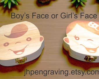 Personalized Pine Wood Baby Tooth Keepsake Box - Engraved Design