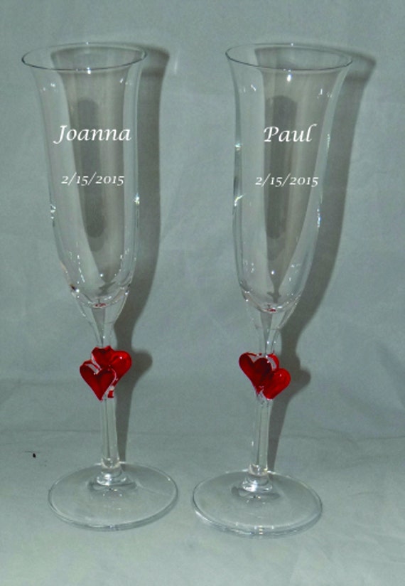 Champagne Flutes Red Heart Champagne Flutes Heart Toasting Etsy