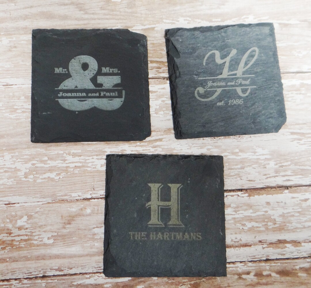 Personalized Slate Coasters, Set of 4 Custom Engraved Slate Coaster ...