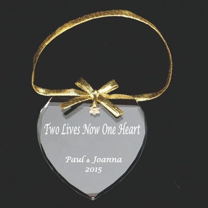 Custom Crystal Heart Ornament for Engagements, Weddings, Anniversaries, & More - Personalized Valentine&#39;s Day Gift - Tree Or Mantle Decor