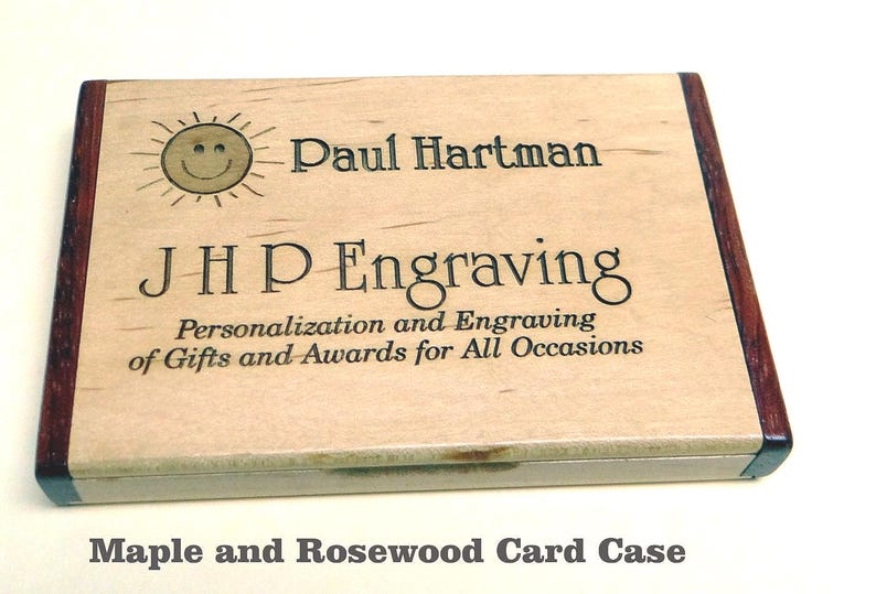 Rosewood Business Card Holder: Folding Desk Accessory image 1