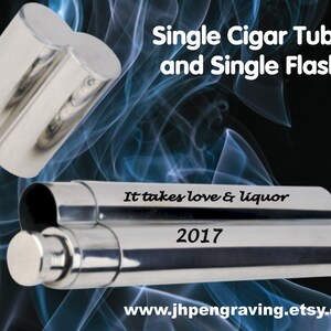 Stainless Steel Personalized Groomsman Gifts with Flask and Cigar Tube - Poker, Wedding, Father&#39;s Day Gift - Custom Engraving