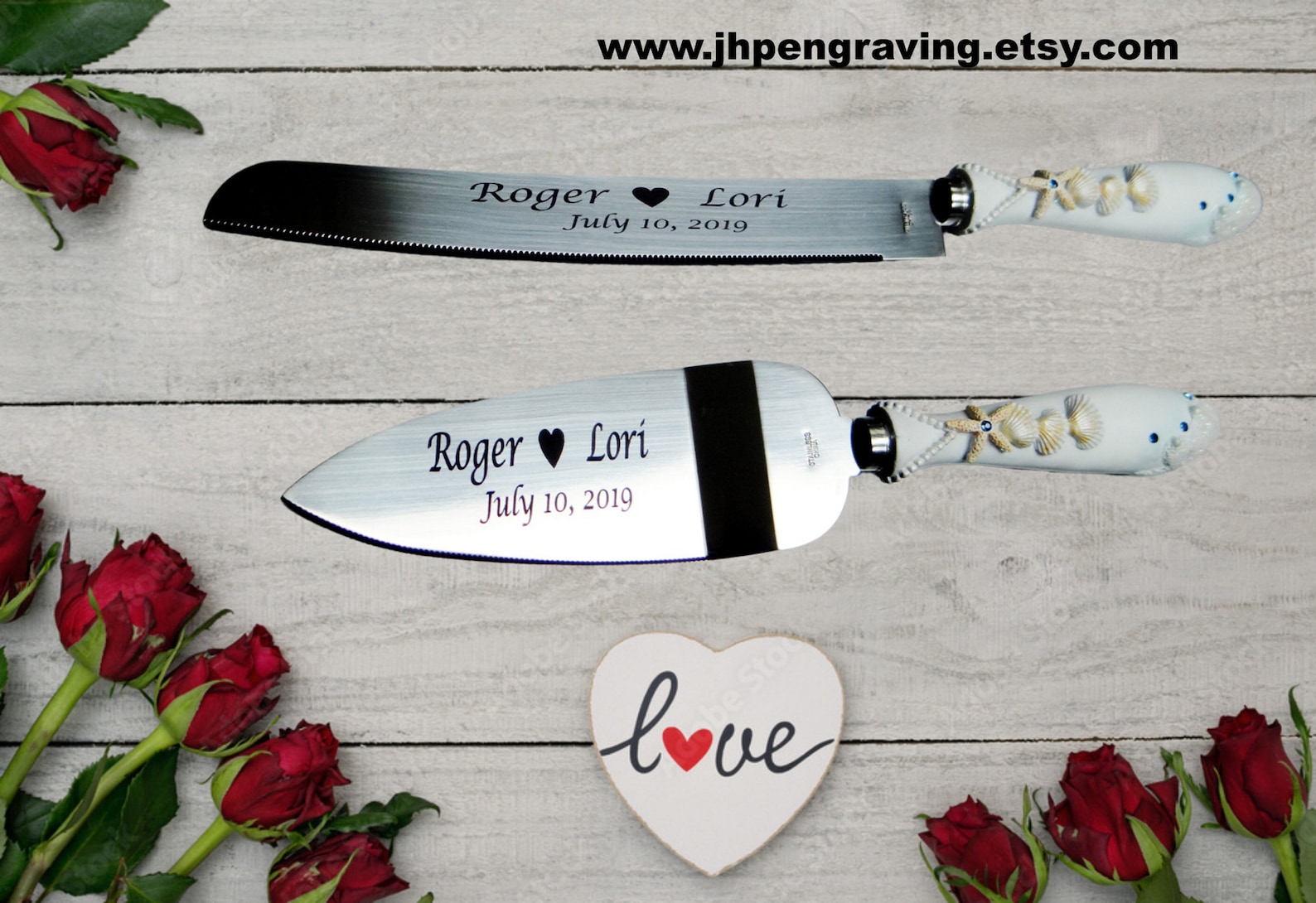 Personalized Cake Knife Set Beach Theme Wedding Bridal Etsy
