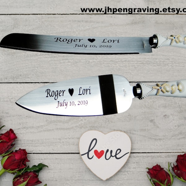 Personalized Cake Knife Set, Beach Theme wedding, Bridal Shower Gift, Reception, Anniversary Gift, Wedding Accessory, Quinceañera