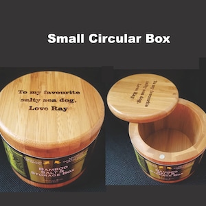 Custom Engraved Bamboo Spice Box with Lid - Bar Keepers Salt Box, Spice Container, Kitchen gift, holds spices, teas, and other items