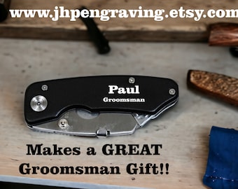 Personalized Groomsmen Utility Knife: Engraved Box Cutter, Replacement Blades