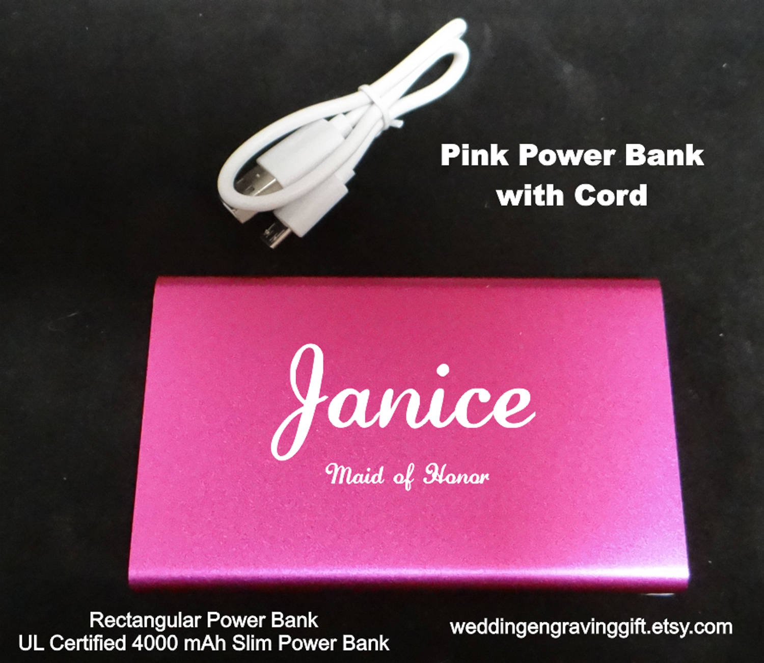 4000 mAh Power Bank Birthday Gift Personalized Powerful Power Banks Bridesmaid Gift Etched Gift for Her Portable Cell Phone Charger