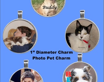 Pet Photo memorial, 1.11" Silver Plated Zinc Round Pendant with Photo Insert, Pet photo pendant, Pet Photo Charm, Pet memorial,Pet charm