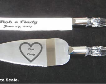 Personalized Cake Knife Set for the wedding reception, Bridal Shower Gift, Clear Acrylic Handles,