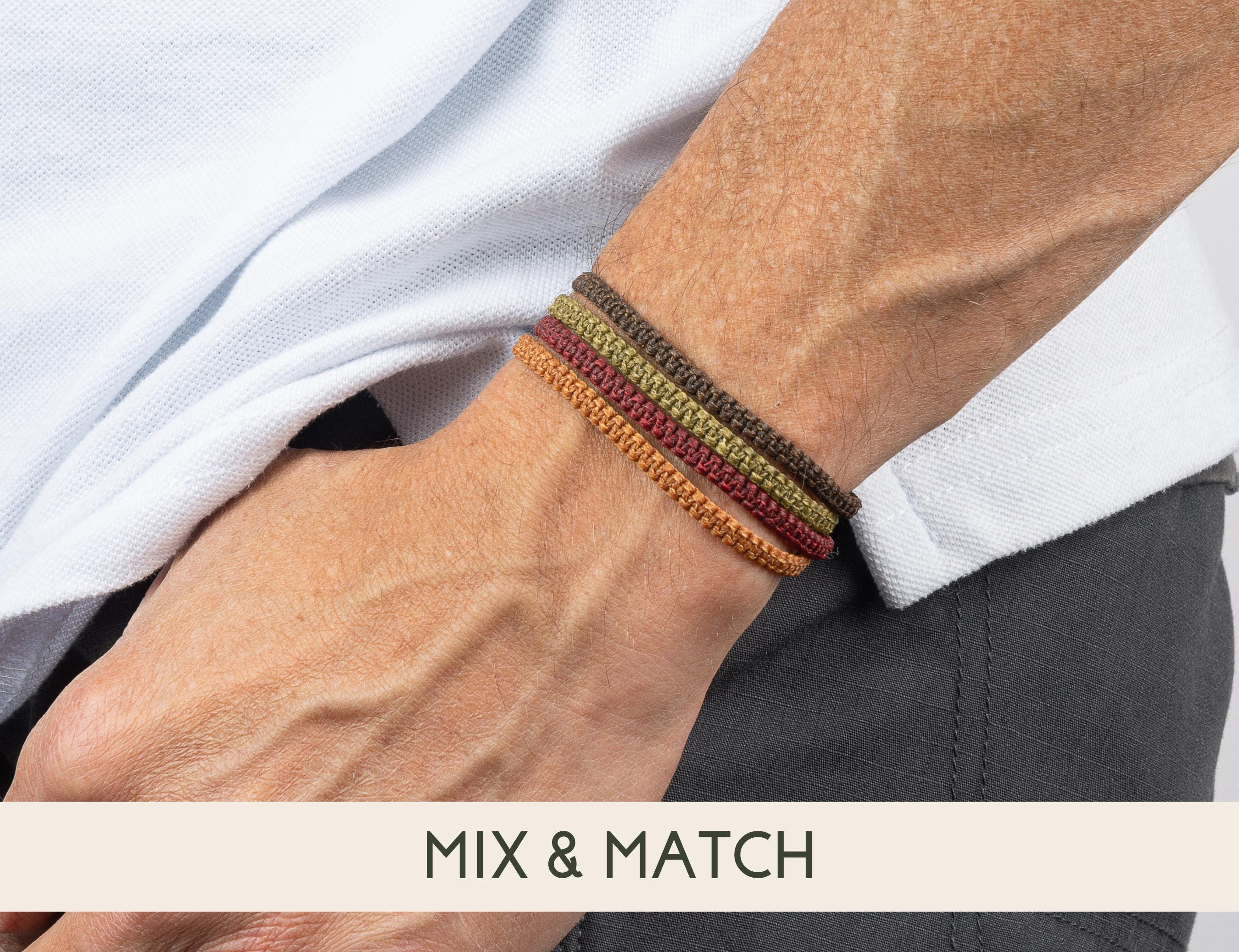 Mens Macrame Bracelet Set Waxed Cord Earth Tone Jewelry Waterproof Bracelet Surfer Style Boho Minimalist Teen Boy, Husband or Boyfriend Gift