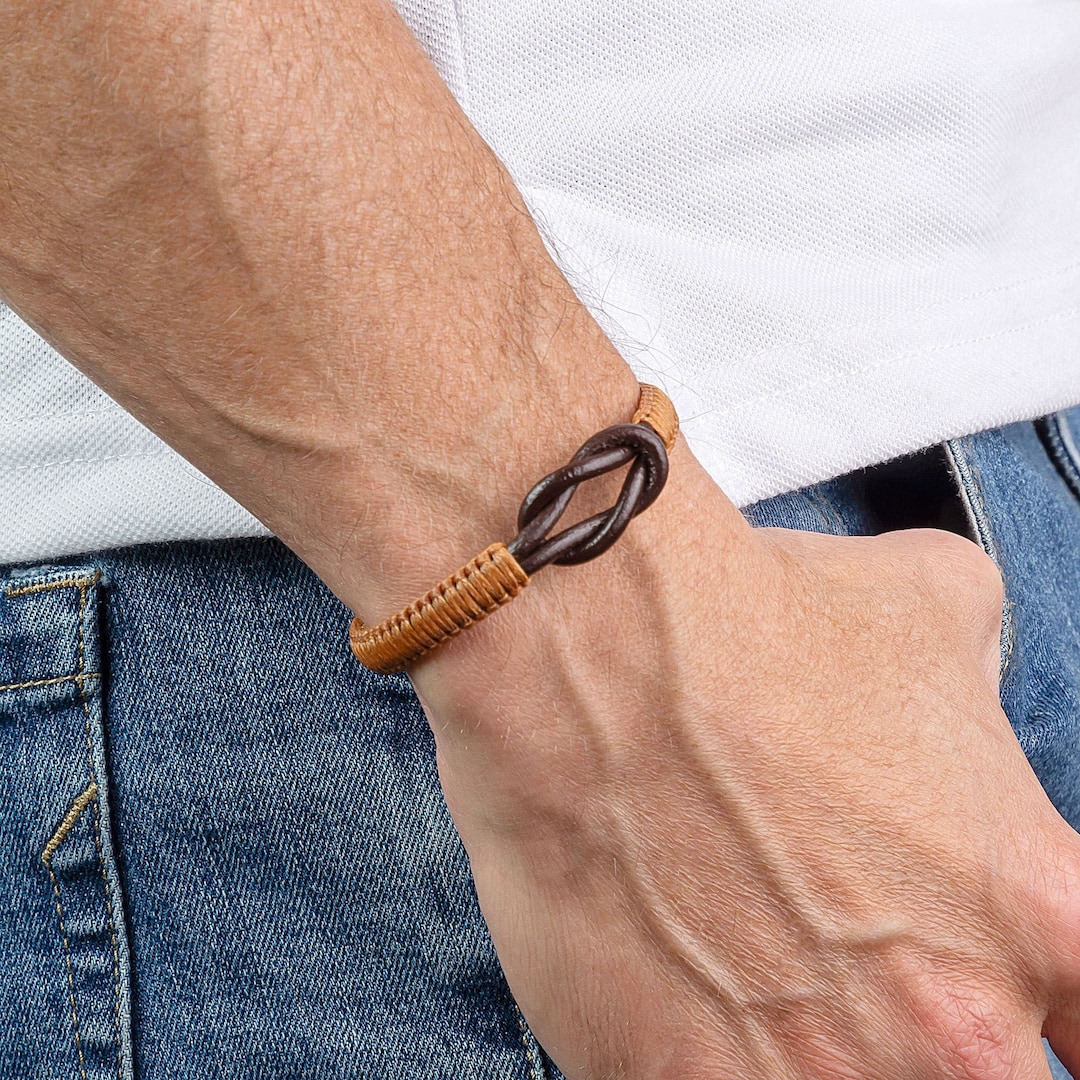 Buy Infinity Knot Leather Bracelet, Leather Love Knot Bracelet, Mens  Leather Bracelet, Macrame Adjustable Bracelet, Boyfriend Gift Online in  India