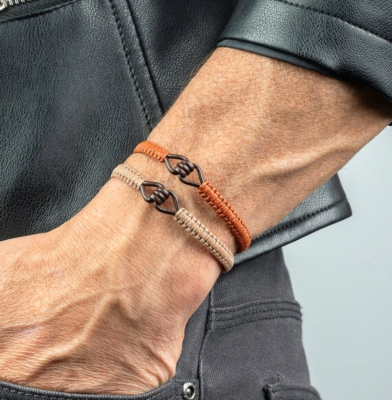 Leather Macrame Bracelet Black | Weaved Boho Mens Bracelet | Colombian Bracelet | Guy Gift