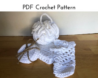 Crochet Pattern | Eco-Friendly Spa Set | Crochet Bathroom Set | Washcloth, Shower Pouf, Soap Saver, Face Scrubbies Crochet Set | PDF