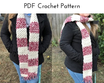 Crochet Scarf Pattern | Easy Crochet Pattern | Candy Cane Striped Wool Scarf | PDF Digital Download