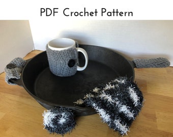 Crochet Pattern | Eco-Friendly Kitchen Set | Crochet Kitchen Set | Dishrag, Scrubby, Cup Cozy, Skillet Handles Crochet Set | PDF Pattern