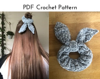 Velvet Scrunchie Crochet Pattern | Crochet Tie Scrunchie Pattern | Top Knot Scrunchie | Hair Scrunchie | Bow Scrunchie |PDF Digital Download