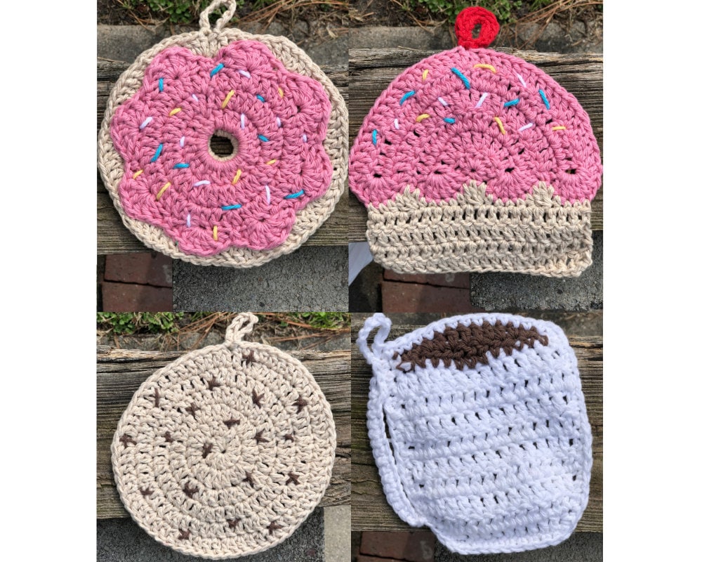 35 Donut Crochet Patterns for Sweet Amigurumi, Plushies, and Giftable Treats 26 Crochet Dessert Potholders Crochet Potholder Pattern Set