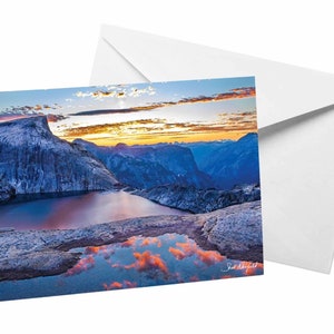Berg Sonnenuntergang Karte, Alpensee Sonnenuntergang Fotografie Blanko Grußkarte von Shel Neufeld, Rosa Lila Gelb Abenteuer Sonnenuntergang Landschaft