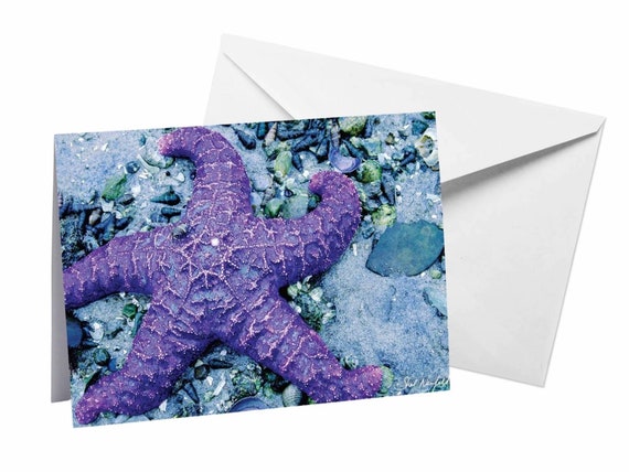 Purple Starfish Photo Greeting Card | Coastal Beach Card | Perfect