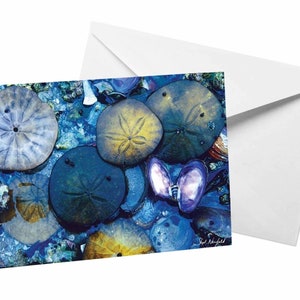 Sand Dollar Card, Purple Seascape Photography Note Card, Carte de vœux côtière, West Coast Nautical Landscape Fine Art Print par Shel Neufeld