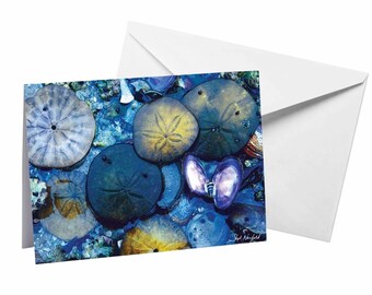 Sand Dollar Card, Purple Seascape Photography Note Card, Coastal Greeting Card, West Coast Nautical Landscape Fine Art Print by Shel Neufeld