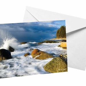 Cartão de paisagem do oceano, cartão de saudação em branco de respingo de onda por Shel Neufeld, cartão reciclado, impressão de fotografia, cartão de fotografia de paisagem marinha