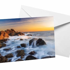 Kust landschap kaart, zeegezicht zonsondergang fotografie blanke wenskaart door Shel Neufeld, natuur landschap verjaardagskaart voor papa, natuurkaart