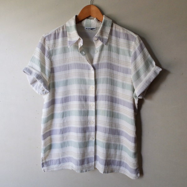 Sheer/martellata pallido Stripe Button Down camicetta vintage - taglia media