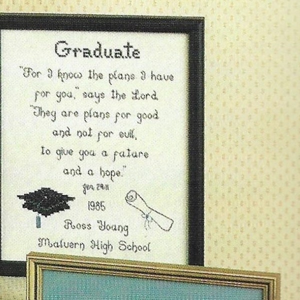 Vintage Graduation Cross Stitch TLB Bible Verse Jeremiah 29:11 Pattern Religious "For I know the plans I have for you, says the Lord."