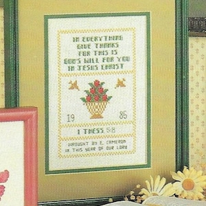 Vintage Thanksgiving Cross Stitch Pattern "In everything give thanks for this is God's will for you in Jesus Christ" 1 Thessalonians 5:18