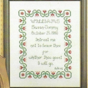 Vintage Easy Cross Stitch for Wedding Gift Religious Bible Verse &quot;Intreat me not to leave thee for whither thou goest, I will go&quot; Ruth 1:16