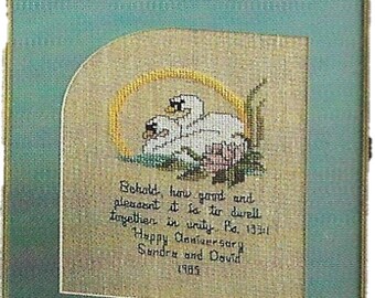 Vintage Anniversary Cross Stitch Pattern Religious Bible Verse Psalms 133:1 Swans Digital Instant Download