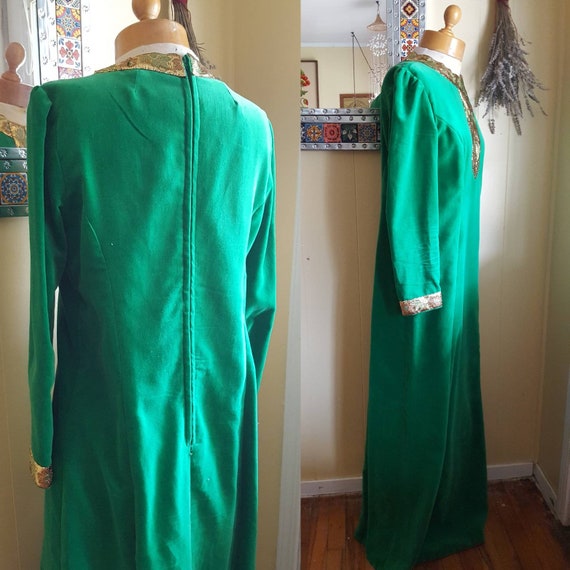 1960s green velvet maxi dress size s/m - image 3