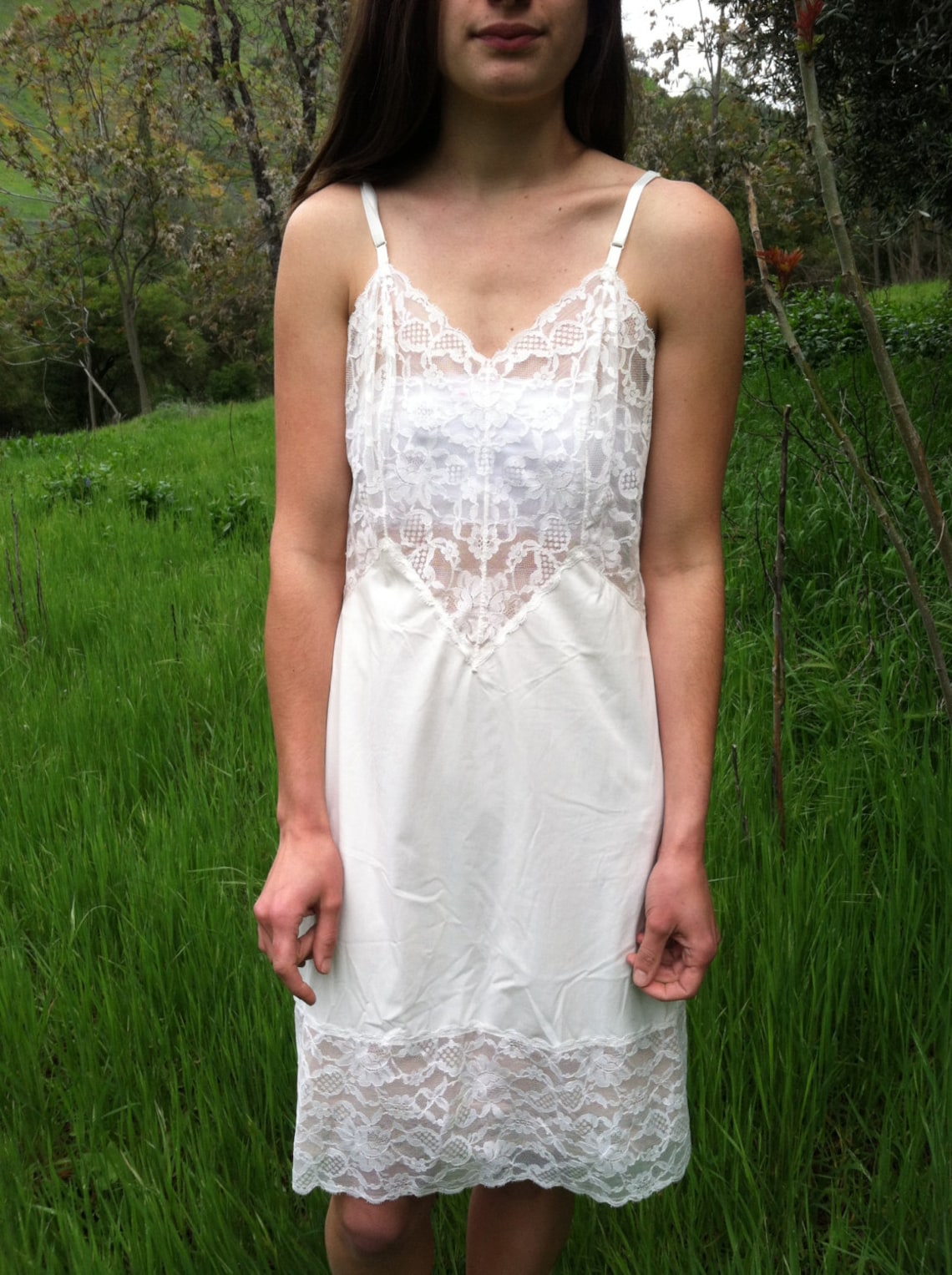 White vintage lace slip Size S 1970s Etsy
