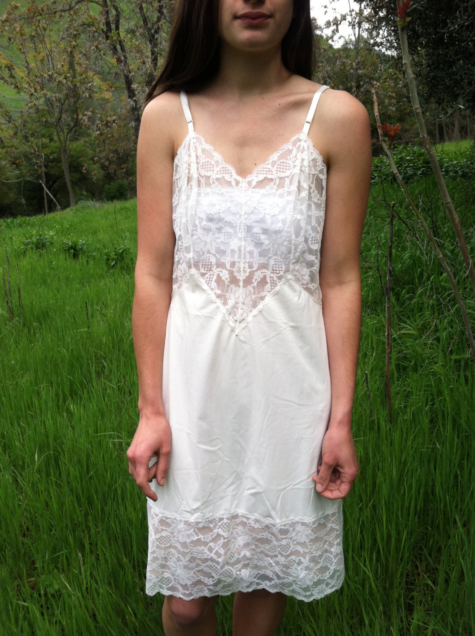 White Vintage Lace Slip Size S 1970s Etsy 