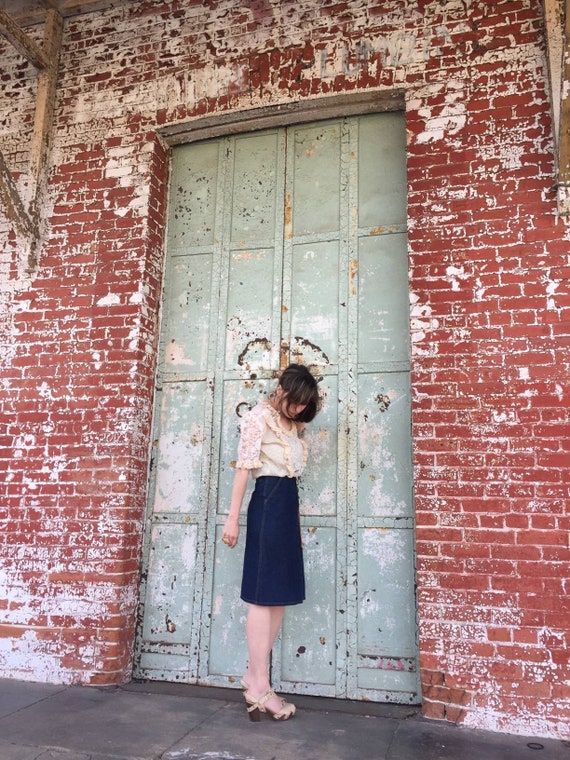 1980s denim skirt dark blue jean pencil skirt - Gem