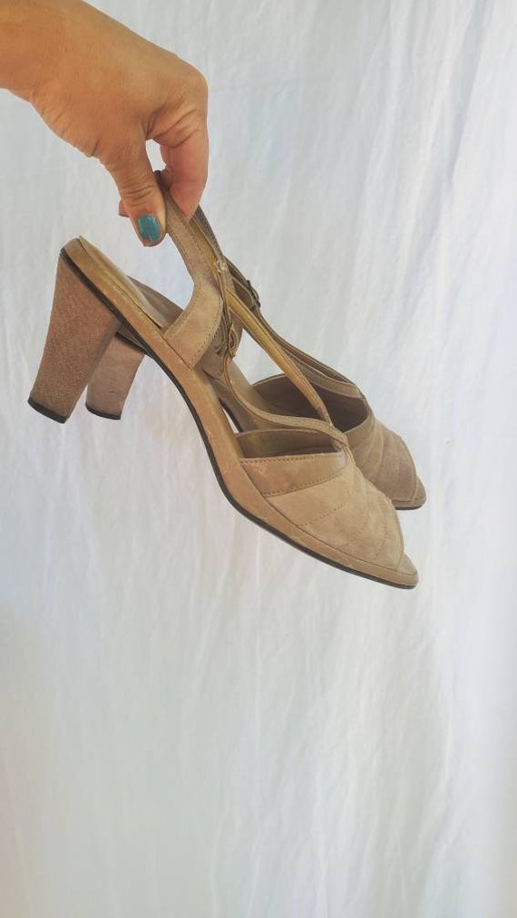 1960s does 1940s peep toe pump shoes size 10 - image 4