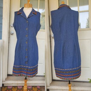 1970s denim embroidered dress size medium image 4