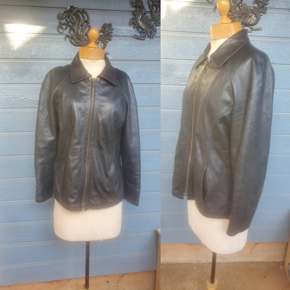 1990s black Italian leather jacket • large