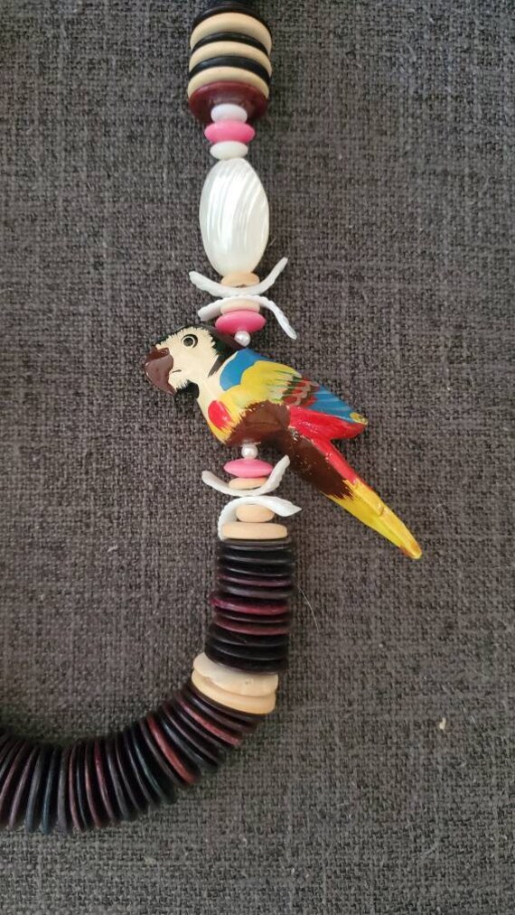 1980s wooden handmade parrot necklace - image 7