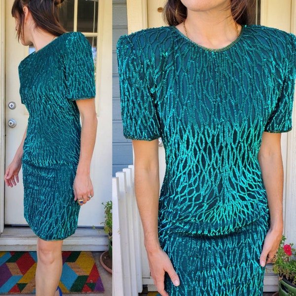 1980s green sequin dress • xs/s