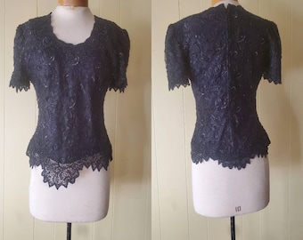 1980s black embellished blouse • s/m