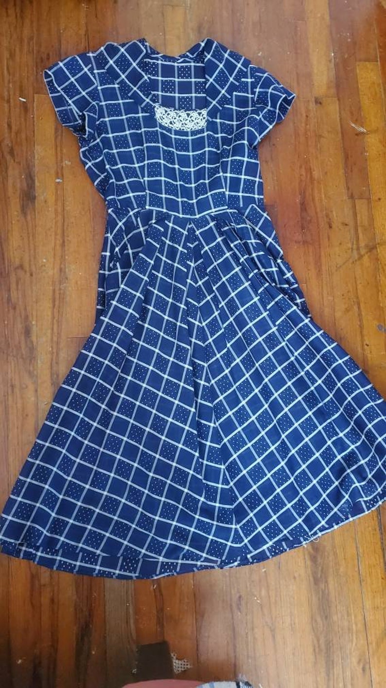 1940s blue plaid dress small image 9