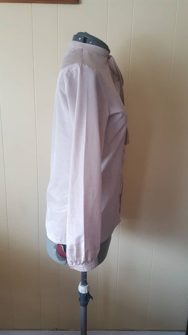 prairie blouse 1980s light taupe beige color silky light weight blouse with tie and buttons cowgirl western