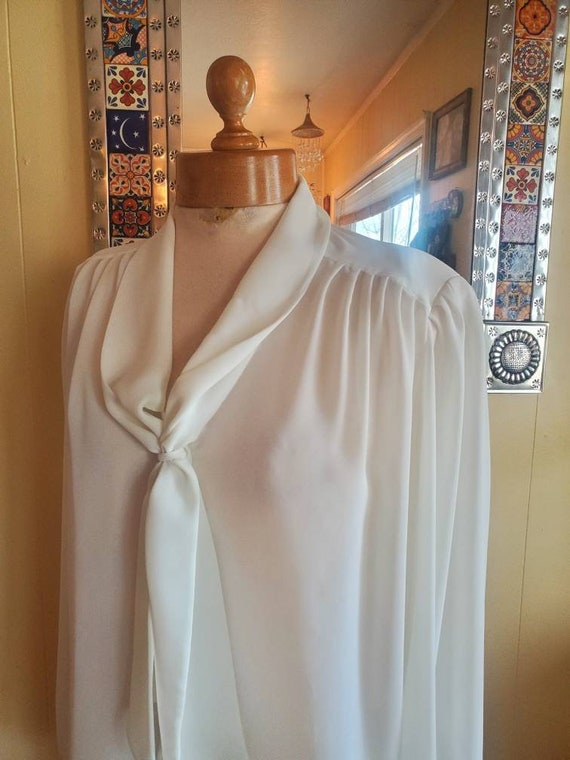 1980s white career blouse with  bow • large - image 10