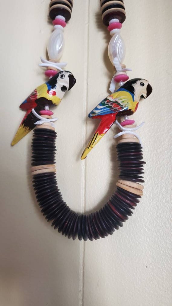 1980s wooden handmade parrot necklace - image 3