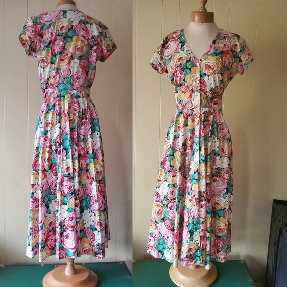 1980s does 1950s rose garden dress • size medium