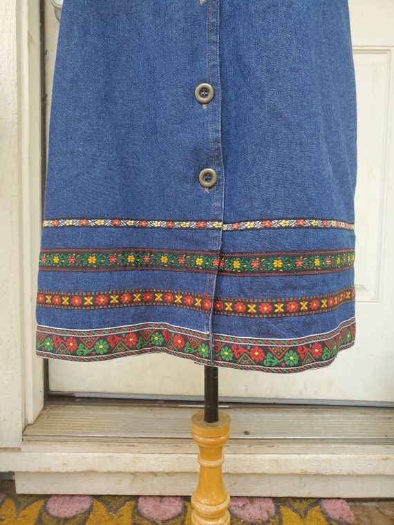 1970s denim embroidered dress • size medium - image 7